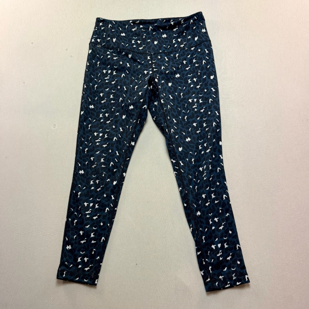 Zella Leggings Women Medium Blue Excellent Leopard Print High Waist Crop Active